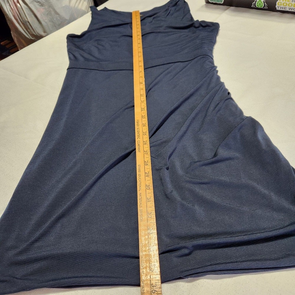 Ann Taylor Microstripe Dark Ruched Knee Length Stretch Career Dress Sz 12 Large - Picture 5 of 14